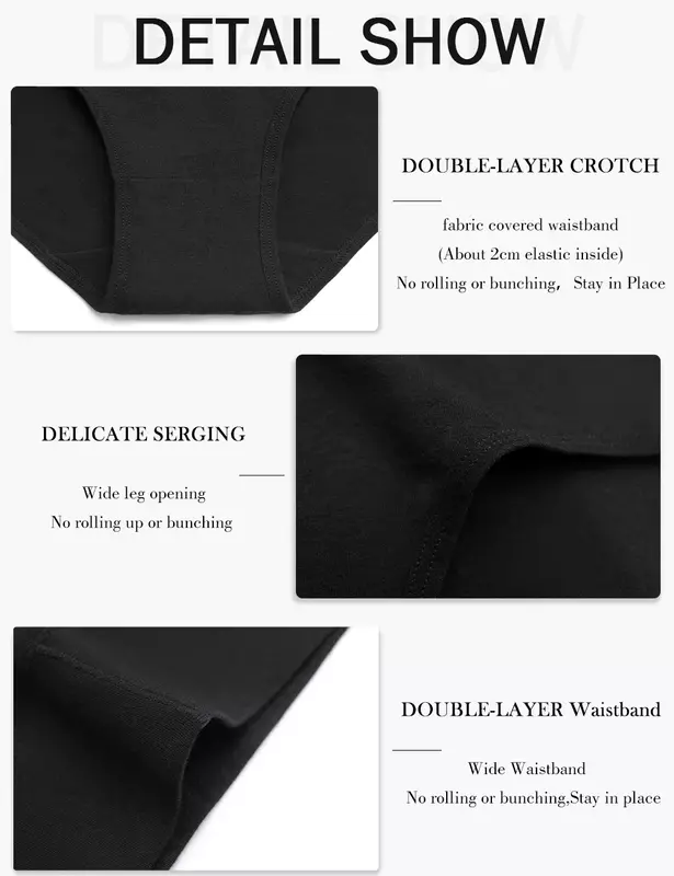 POKARLA Women Soft Cotton Underwear Comfortable No Muffin Top Briefs Female High Rise Belly Control Panties Sets Black Plus Size