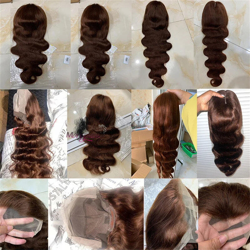 4 # czekoladowy brąz peruka Front koronkowa fala ciała 13x4 HD przezroczysta koronka frontalna ludzkie włosy peruki wstępnie 180% gęstość dla kobiet