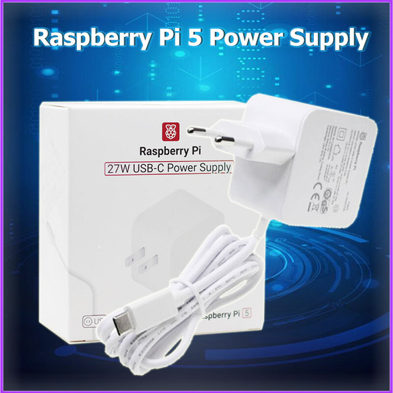 Raspberry Pi 5 Fonte de Alimentação Oficial, Suporta PD Padrão USB-C PD, 5.1V5A para RPI 5, 27W