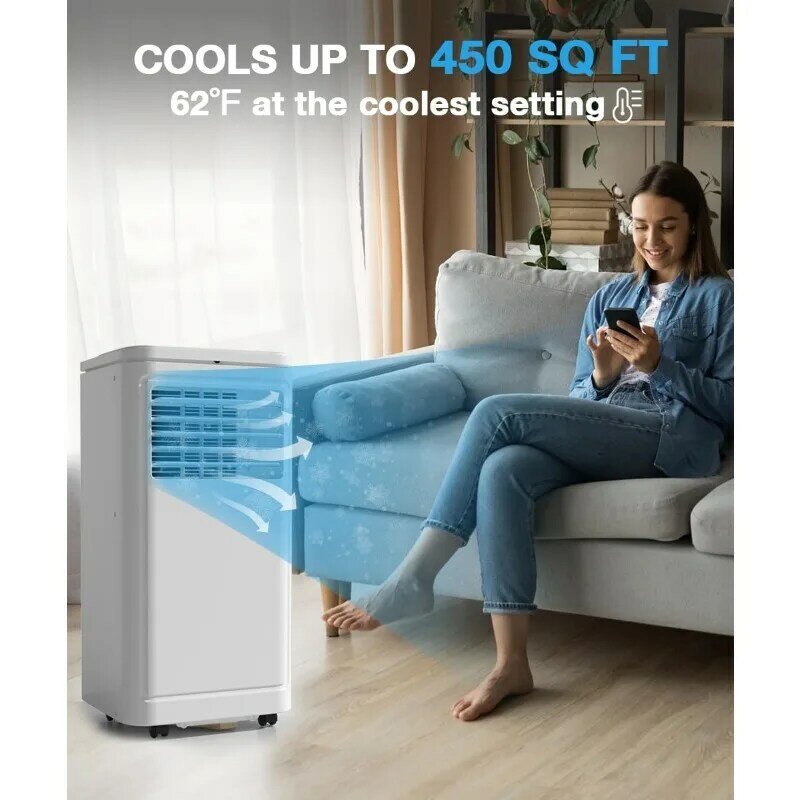 Joy Pebble Draagbare Airconditioner, 10000 Btu Voor Kamer Tot 450 Vierkante Voet, Draagbare Ac Met Ontvochtiger En Ventilator, 2 Ventilatorsnelheden