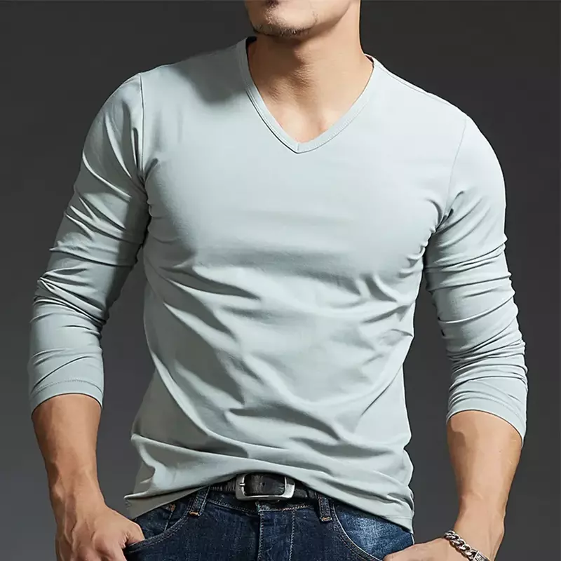 Podkoszulek wewnętrzny z rękawami odzież termiczna bluzka muskull Slim Long Tee top bielizna odzież sportowa Basic dekolt