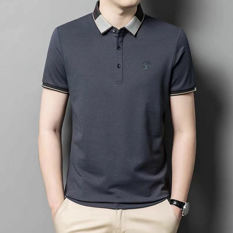 Summer Korean Fashion Simple Lapel Polo Shirt Men's Panelled Embroidery Button Breathable Casual Versatile Thin Short Sleeve Top