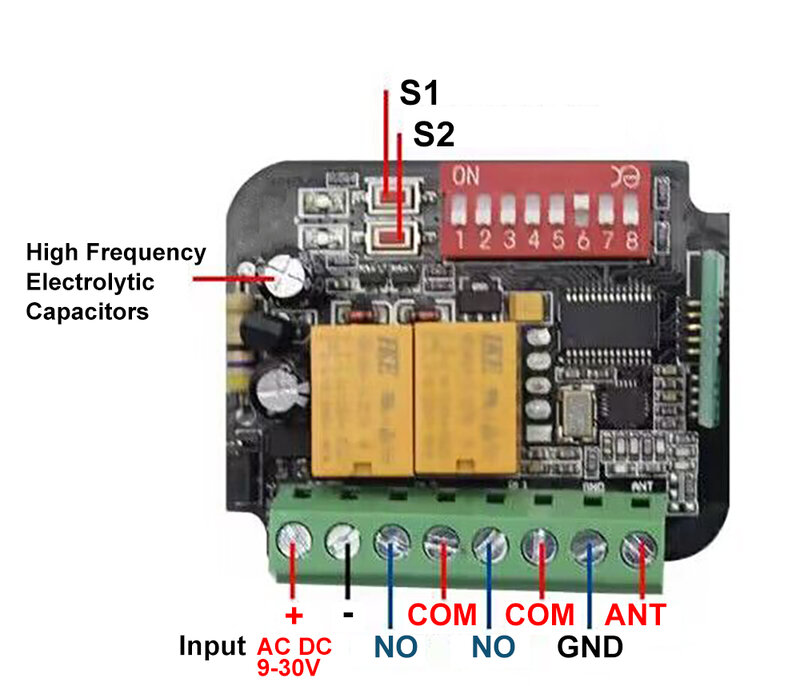 2CH Universal RX Multi Garage Door Remote Control Receiver 433MHz 868MHz Tuya WiFi Switch DC AC 9-30V 85-250V Smart Life Alexa