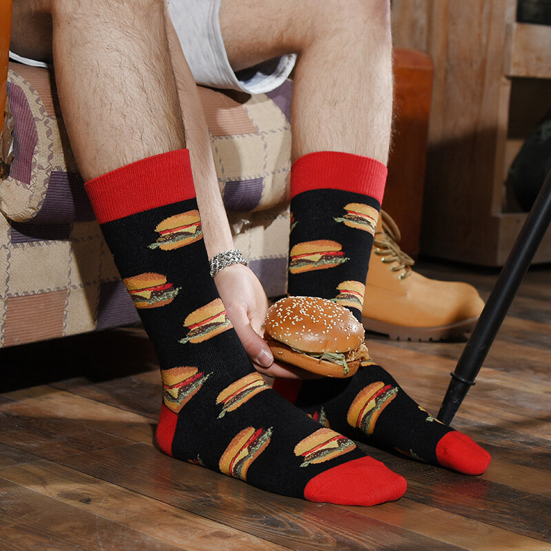 Autumn and winter new  socks creative gourmet burger fries pattern fashion socks cotton men's socks stockings