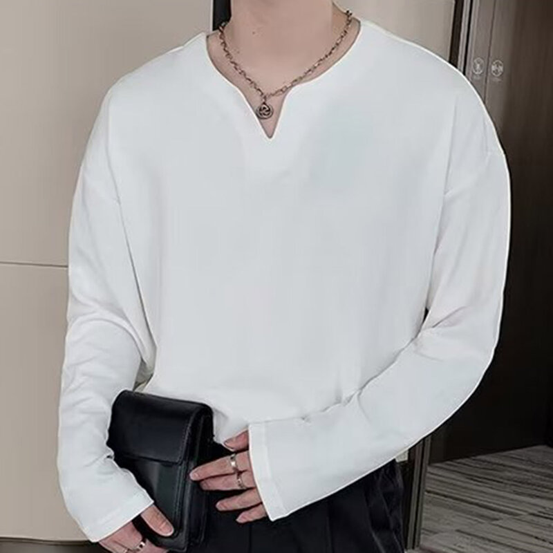 Male Tops Mens Shirt V Neck Vacation Vintage Breathable Casual Daily Holiday Korean Style Tops Long Sleeve Shirt