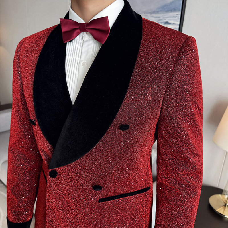 Double-breasted Suit Fashion New Men's Leisure Casual Tuxedo Boutique Business Solid Color Slim Fit Suit Blazers Jacket Dress