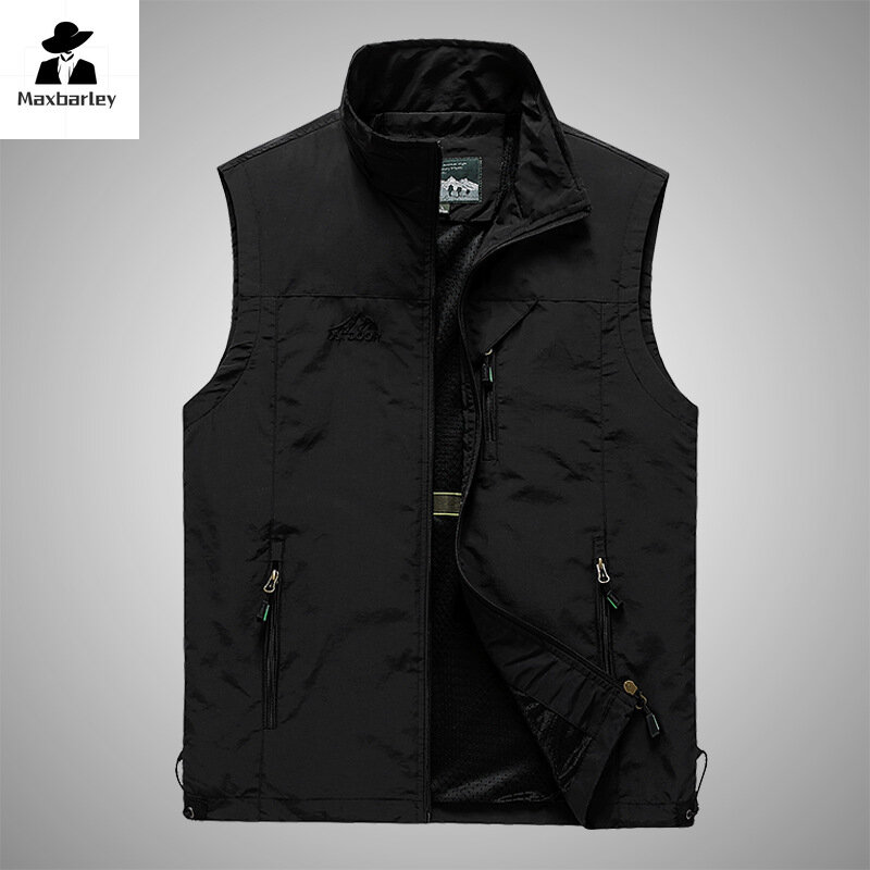 Autumn Men Waistcoat Outdoor Leisure Solid Sleeveless Jacket Young Middle-aged Photography Fishing Casual Vest Male summer