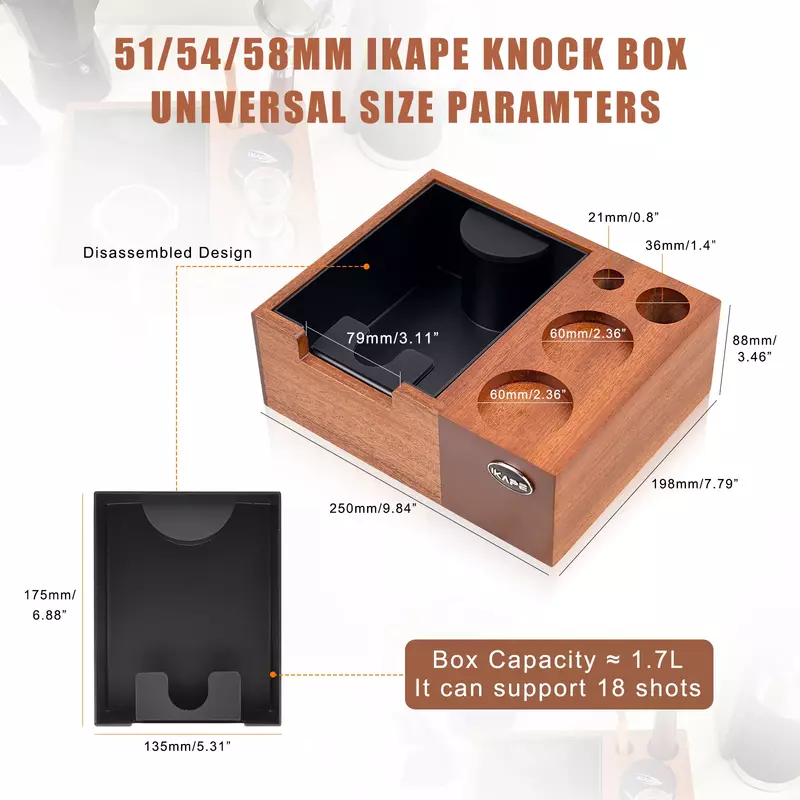 IKAPE эспрессо Knock Box V4, коробка-органайзер для кофе эспрессо, подходит для хранения 51/54/58 мм эспрессо, дистрибьютор, портативный контейнер