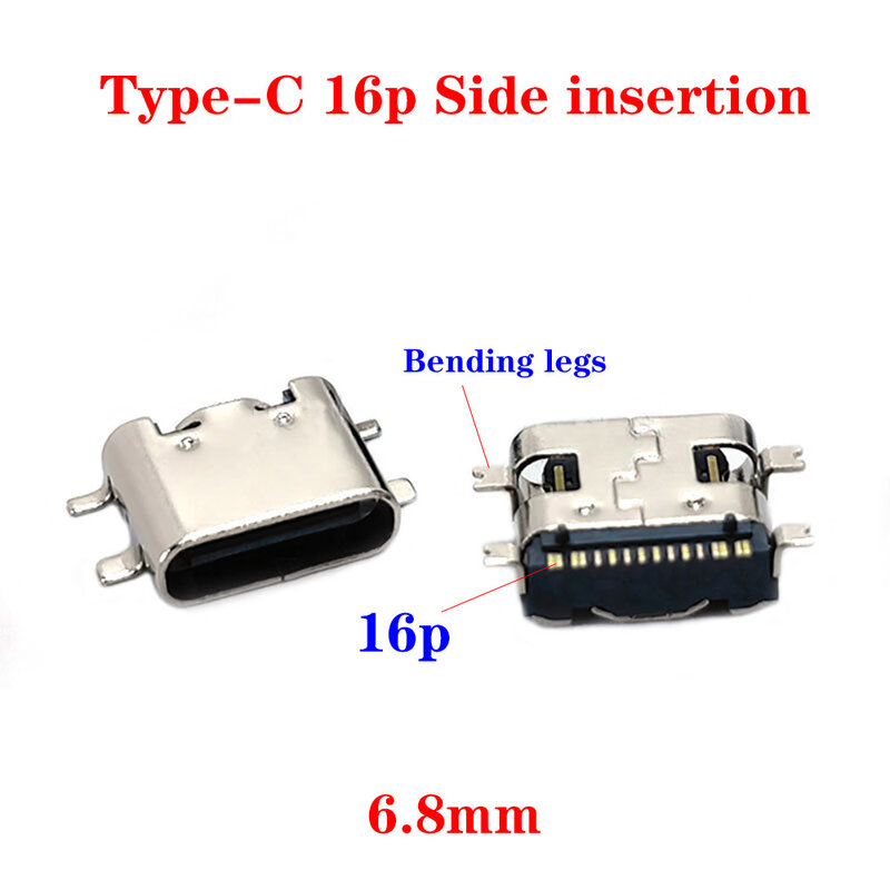 1-10Pcs Type-C  6/16Pin Horizontal 90 ° Plug-in Board Quick Charging Type-C Female USB3.1 Female Plug-in Connector