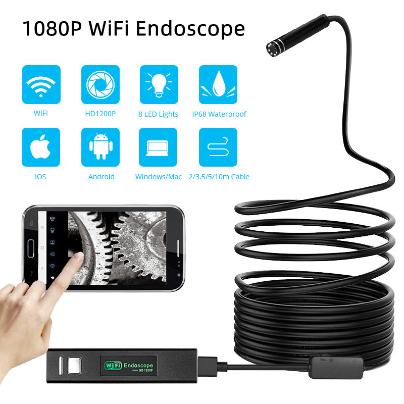 1200P WiFi Endoscope Camera Waterproof Industrial Pipeline Endoscope Car Air Conditioning Repair Hard Wire Inspection Endoscope