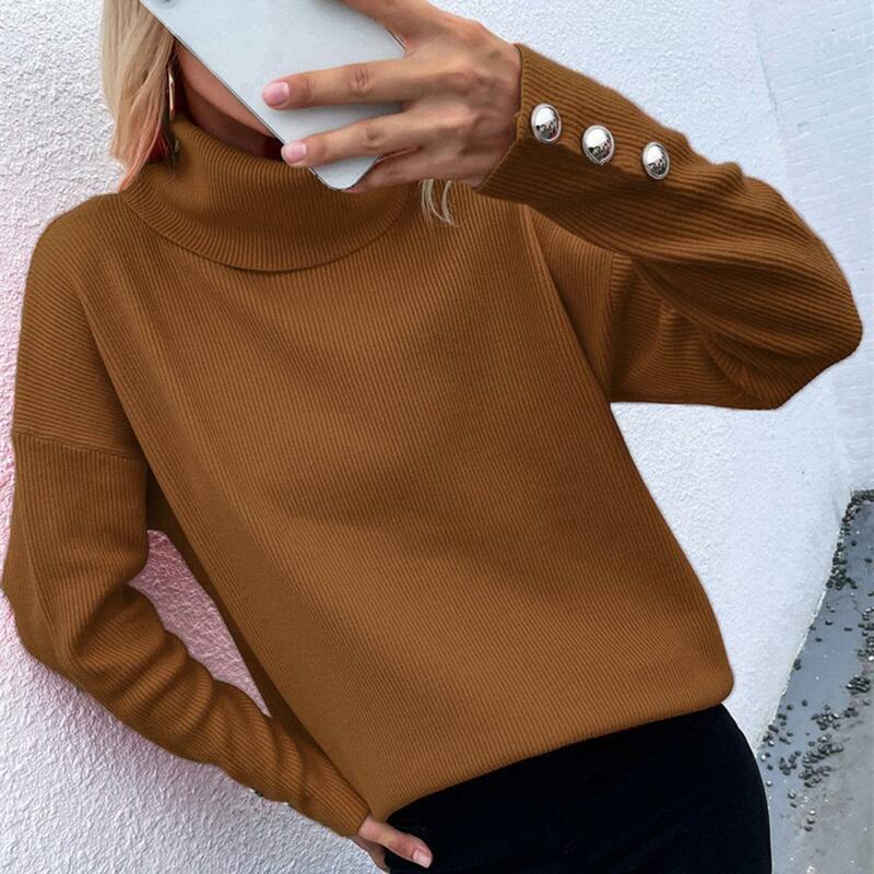 Long Sleeve Pullover Sweater Breathable Women Sweater Stylish Women's Ribbed Turtleneck Sweater Cozy Knitwear for Autumn/winter