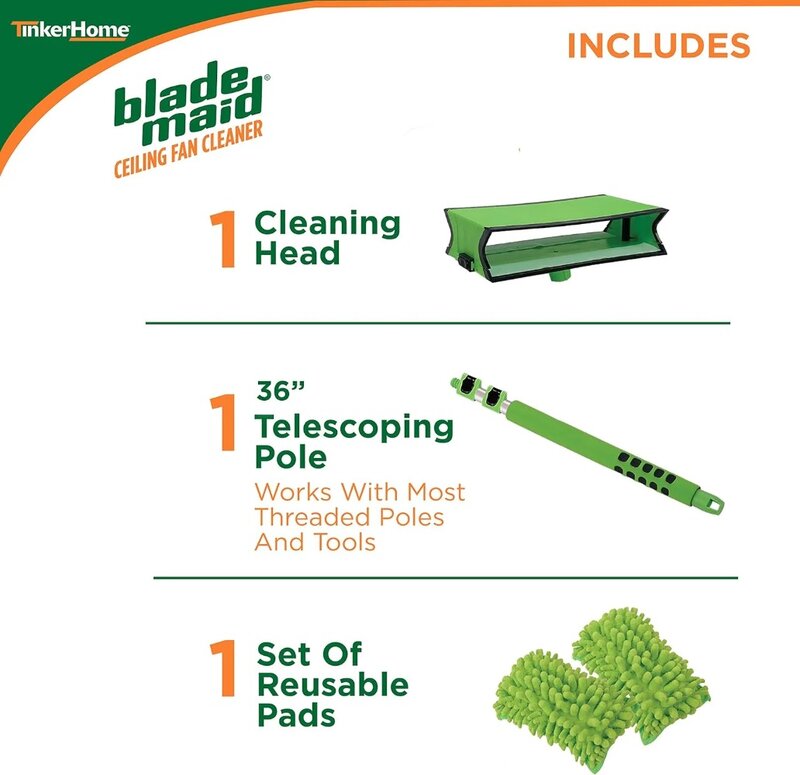 Ventilador de teto Cleaner e espanador com microfibra Pads, estende-se até 36 ", verde