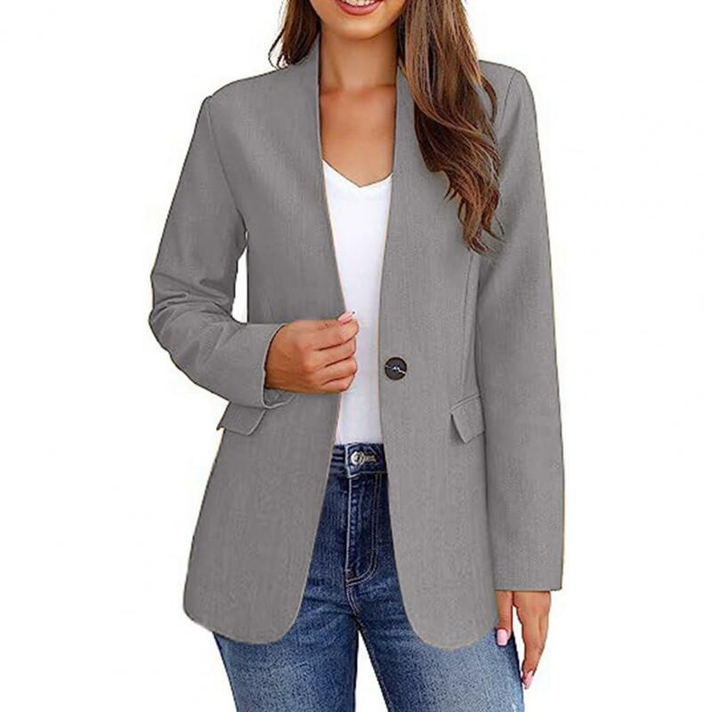 Women Solid Color Elegant V-neck Women's Business Jacket for Autumn Winter Slim Fit Office Suit Coat with Long Sleeves Solid