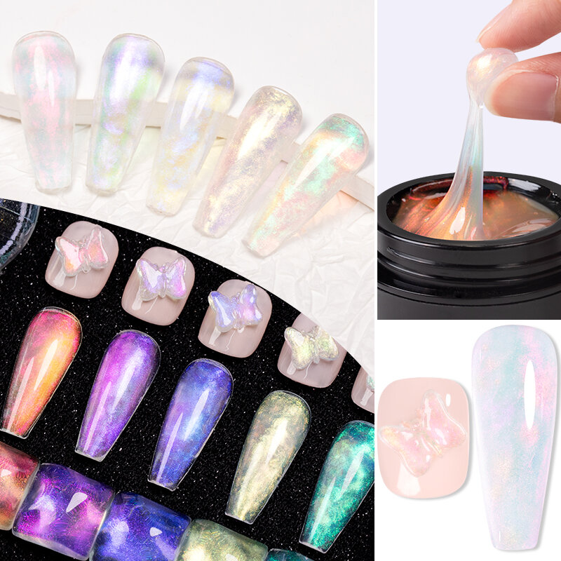 BOZLIN-Gel antiadhésif pour extensions d'ongles, nail art, effet 3D, UV, Aurora, paillettes, nude, rose, blanc, 15ml
