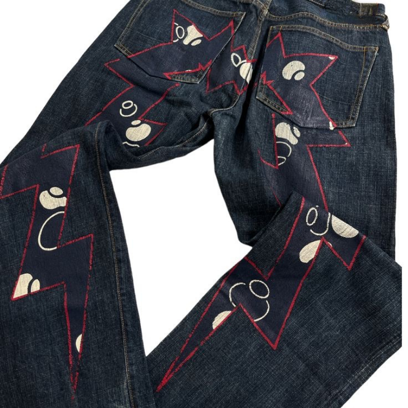 Джинсы-багги Y2k в стиле Харадзюку, модные повседневные винтажные свободные джинсы с принтом в готическом стиле, с завышенной талией, для мужчин и женщин, уличная одежда в стиле хип-хоп