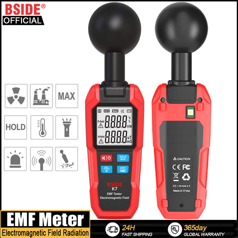Bside EMF Meter เครื่องตรวจจับรังสีสนามแม่เหล็กไฟฟ้าแบบมืออาชีพเครื่องตรวจจับรังสีแบบมือถือเครื่องทดสอบรังสีสนามแม่เหล็กไฟฟ้า