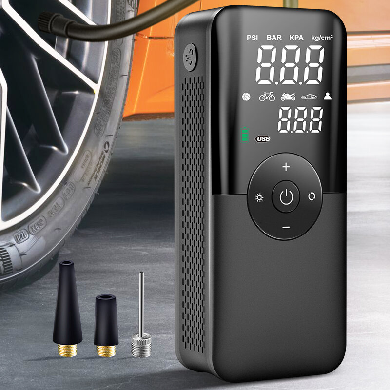 Carsun-タイヤ付き充電式ポータブルエアポンプ,デジタル,ワイヤレス,自転車用のインフレーションバルブ付き