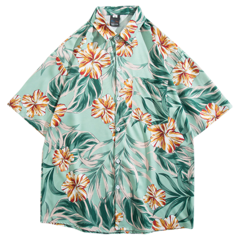 Summer Men's Hawaii Short Sleeve Floral Shirt Fashion Versatile Handsome Loose Casual Beach Vacation Shirt Coat
