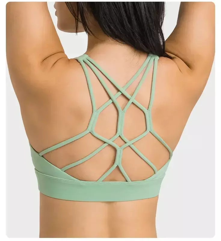 Lemon Yoga seksi Crisscross berbusa latihan bra Gym wanita telanjang merasa bertali Yoga kebugaran olahraga bra aktif pakaian ukuran besar