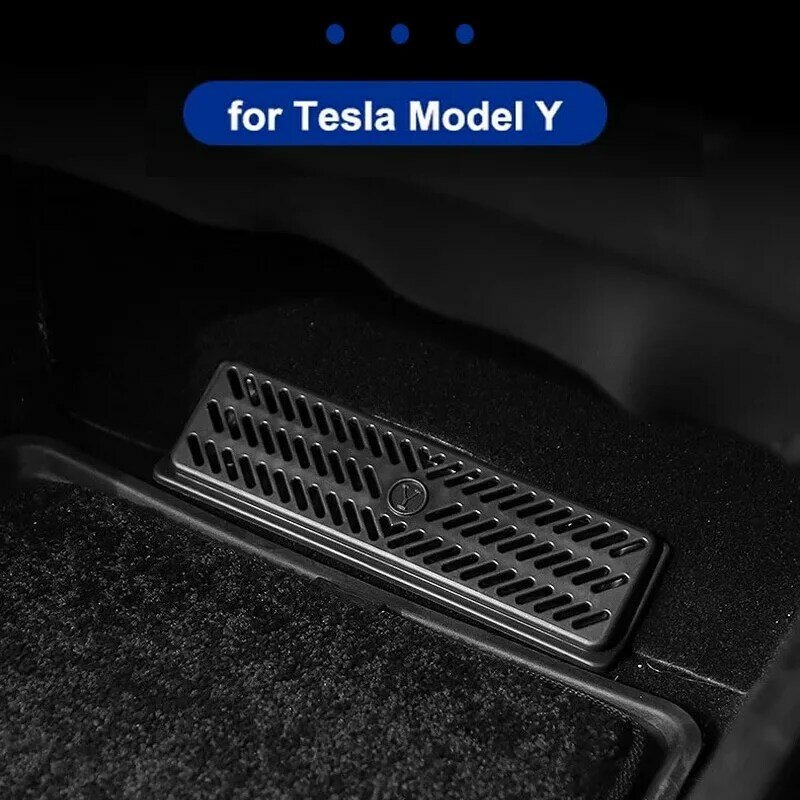 Cubierta de salida de aire para Tesla Model Y, 2 piezas, hebilla para debajo del asiento, rejilla protectora, máscara antipolvo
