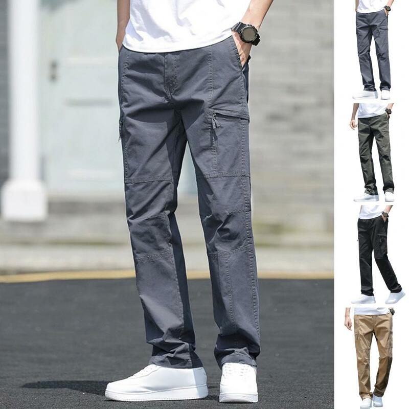 Pantalon cargo polyvalent pour homme, décoration zippée, conception de jambe large, plusieurs poches zippées, taille haute pour l'extérieur