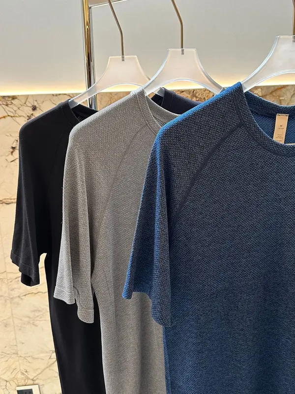 Limão-Camisa esportiva de manga curta masculina em metal Vent Tech, camiseta casual, respirável, gola redonda, secagem rápida, elástica