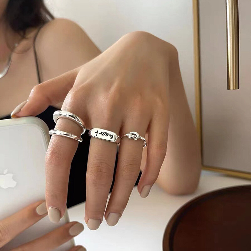 925 prata esterlina geométrica única linhas duplas anéis para mulheres boêmio ajustável aberto vintage anel para festa de aniversário presente