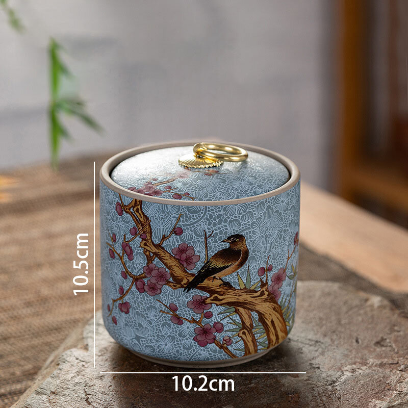 Tarro de almacenamiento de cerámica esmaltada con tapa, sello decorativo pintado a mano creativo, recipiente de té, frascos de dulces de escritorio modernos para sala de estar