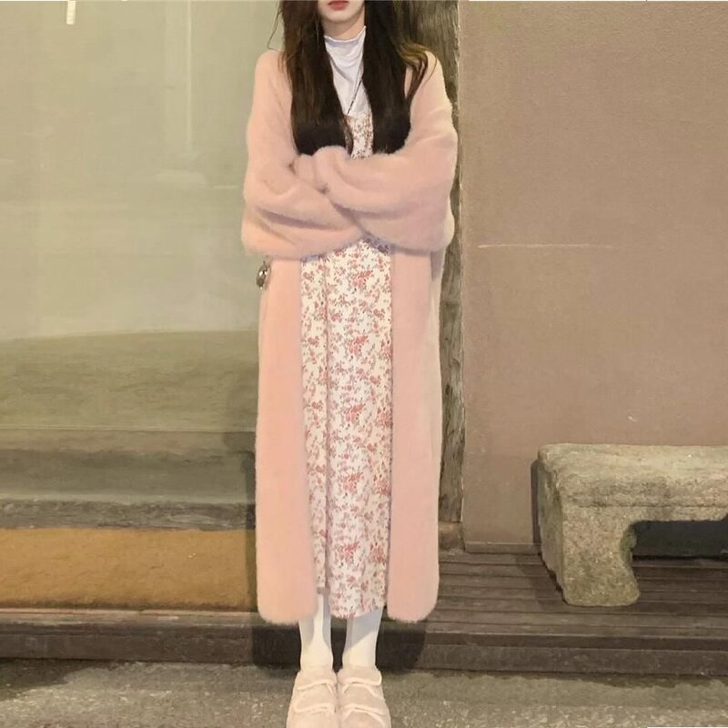 Cardigan lungo bianco per donna 2024 vestiti invernali lavorato a maglia soffice maglione di cachemire a maniche lunghe cappotto stile coreano caldo vintage