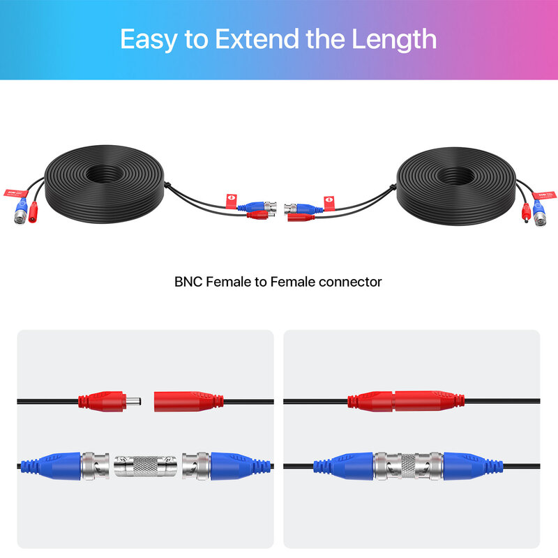 ZOSI-cable de enchufe BNC + DC para cámara CCTV y sistema DVR, 4 paquetes, 18M, 30M (60 pies, 100 pies), Cable Coaxial