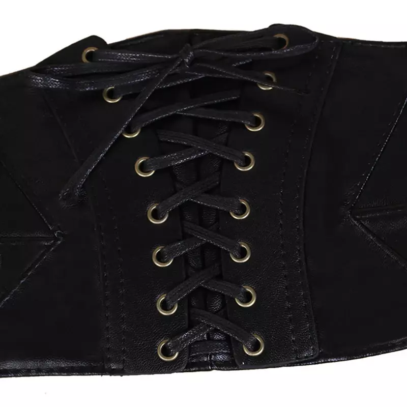 Women Corset Belt Gothic Hight Elastic PU Leather Female Lace-up Corset Belts Slimming Waist Vintage Corset Wide Waistband Belt