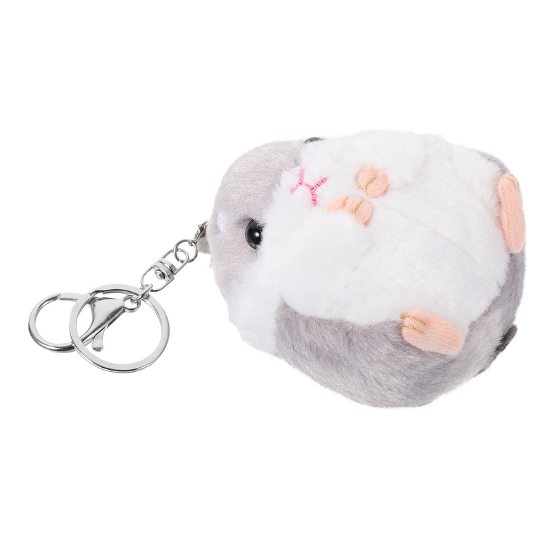 Kawaii Hamster Plush Cartoon Animal Small Hamster KeyChain Toy Key Chain Stuffed Toy(Grey)