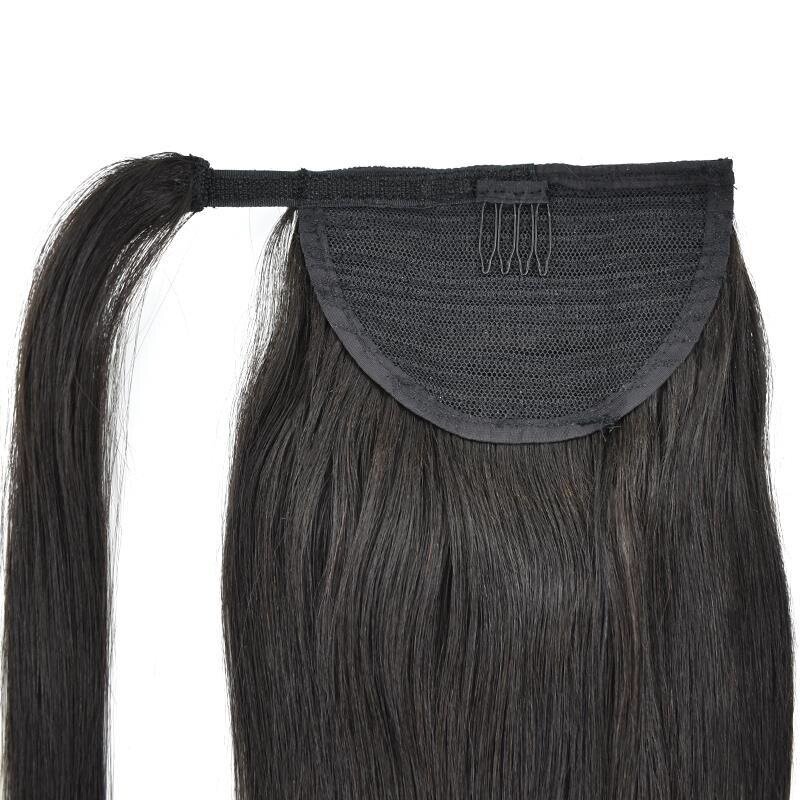 Человеческие длинные прямые волосы для конского хвоста, охватывающие волосы для наращивания, бразильские волосы для наращивания, заколка для волос, естественный цвет, шиньон