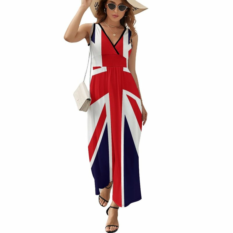 Rose Union Jack Great Britain Punk T shirt Sleeveless Dress Women's summer long dress ceremony dresses