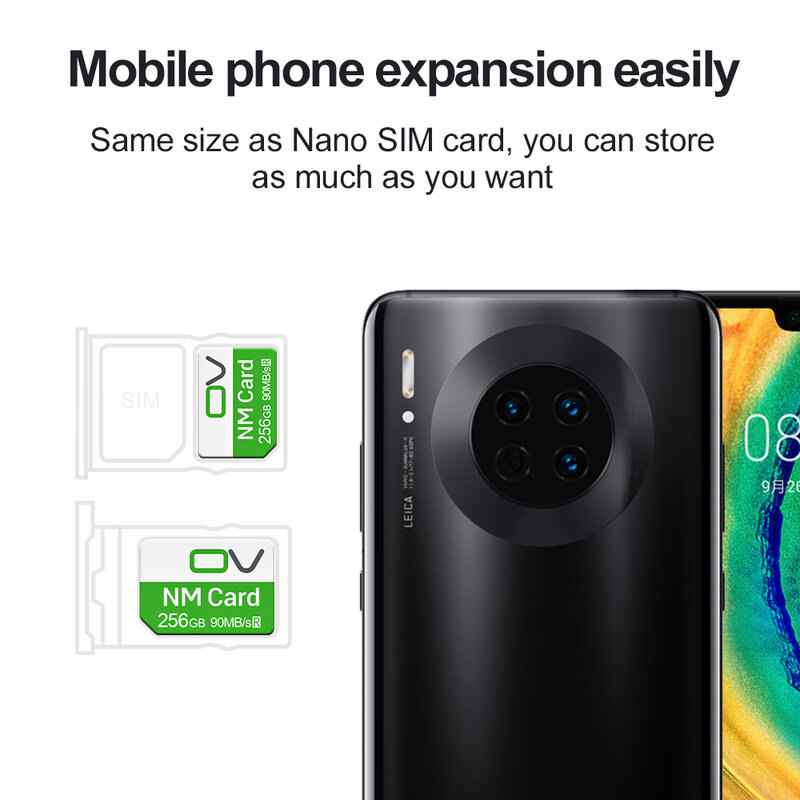 OV oryginalna karta pamięci Nano Micro SD 64 128GB 256GB 90 Mb/s NM Ncard dla HUAWEI Mobile Phone Mate 20 50 60 P40 P50 P60 Pro Lite