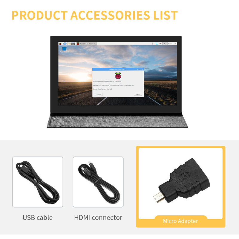 จอแล็ปท็อป LCD ขนาด7นิ้วพร้อมโมดูลแบบพกพาเคสพร้อมแผงสัมผัสความจุราสเบอร์รี่ Pi 5 HDMI-เข้ากันได้กับจอภาพสำหรับพีซี