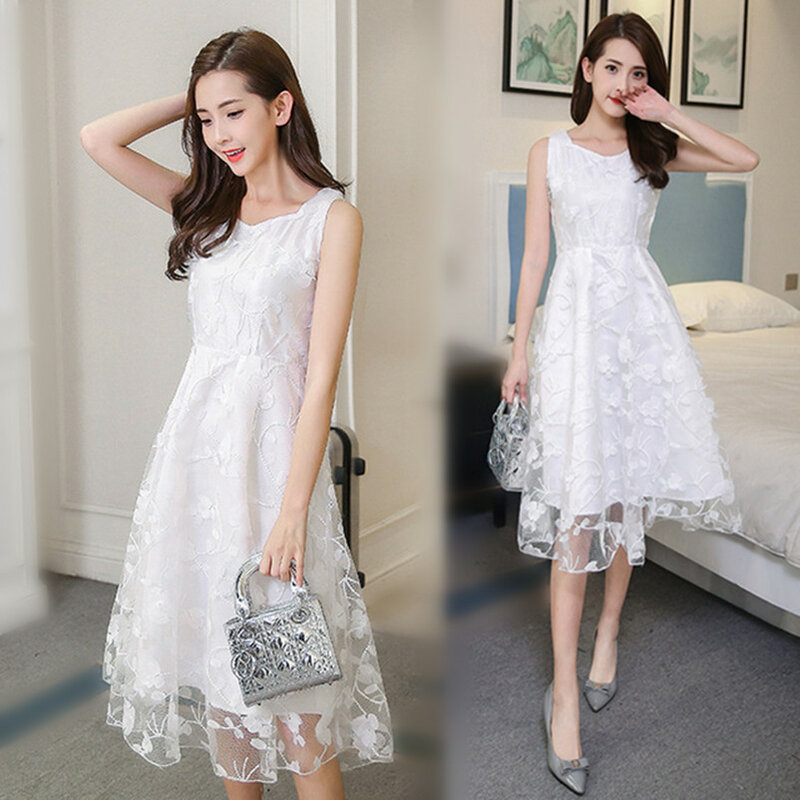 2024 Korean Edition Lace Dress Spring/Summer Sleeveless Mid Length Slim Fit Women's Small Fresh Eugen Dress