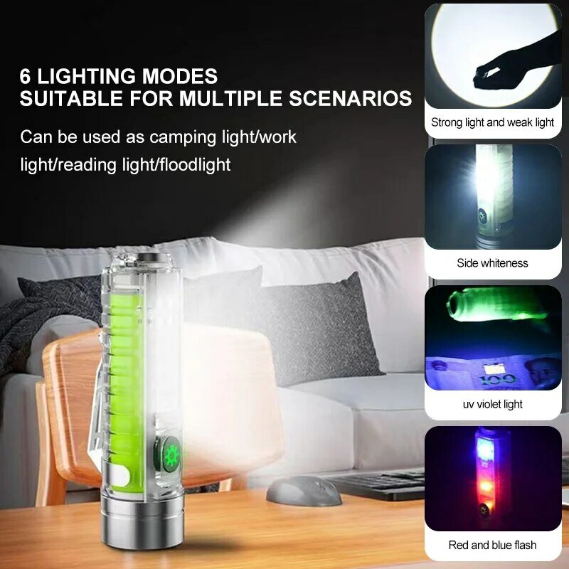 ミニUSB充電式LED懐中電灯,磁気テールライト,多機能,ポータブルトーチ,キャンプ用ライト