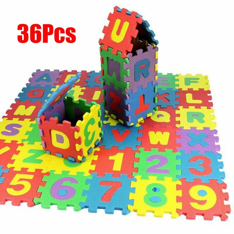 Karpet bermain anak, 36 buah/set anak-anak huruf alfabet angka, mainan edukasi anak-anak warna-warni