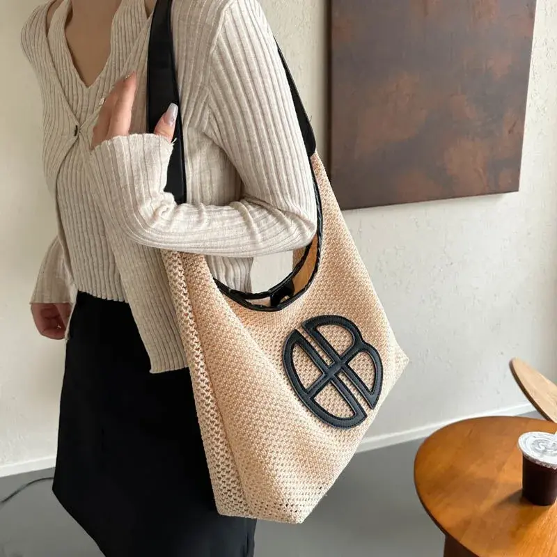 2024 New Designer Style Tote Bag, Leisurely Woven Letter Single Shoulder Bag for Women, Large Capacity Commuting Tote Bag