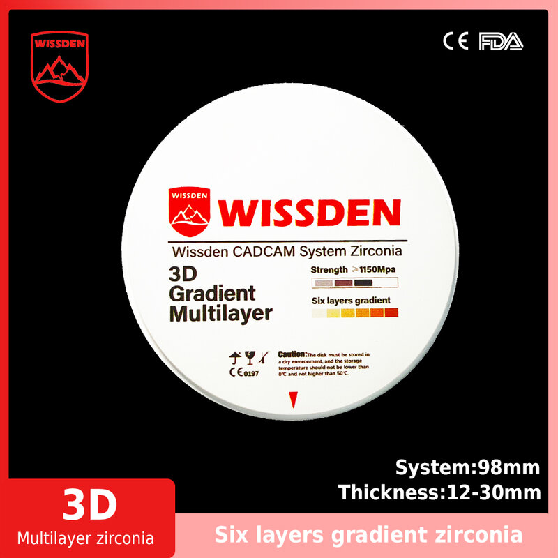 Wissden-bloques de Zirconia multicapa, materiales de laboratorio Dental, 3D, 98,12-30mm, CAD/CAM