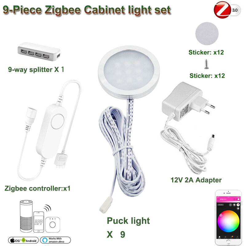 Zigbee RGB LED Under Cabinet Lighting Dimming Kitchen Counter Furniture Lighting Kit For ZIGBEE 3.0 Smartthings Hu-e/b Echo Plus