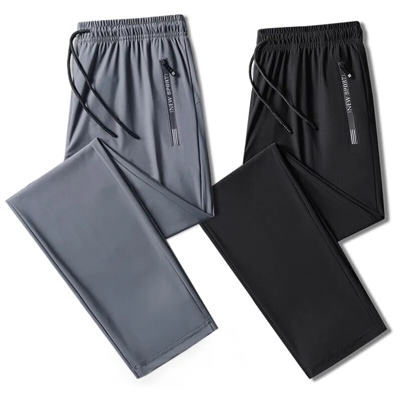 Summer Ice Silk Pants Men Ultra-Thin Cooling Quick-Drying Sports Casual Pants Loose Breathable Outdoor Training Fitness Trousers