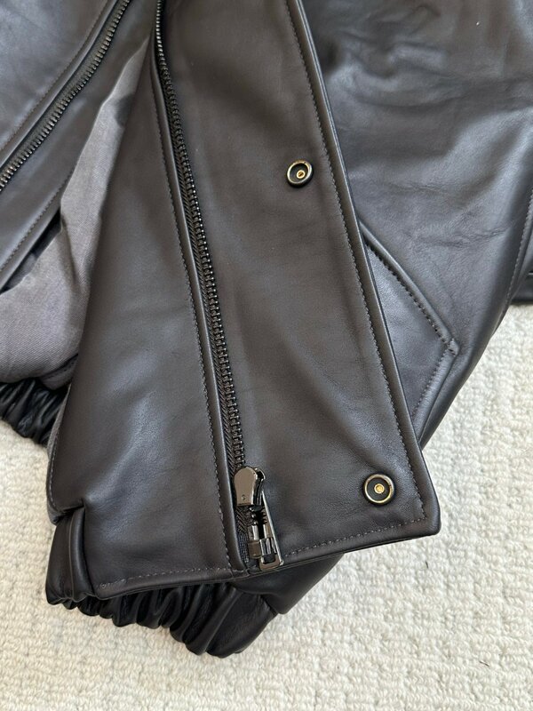 Flip hair collar leather jacket fashion personality handsome comfortable versatile 2024 fall and winter new 1124