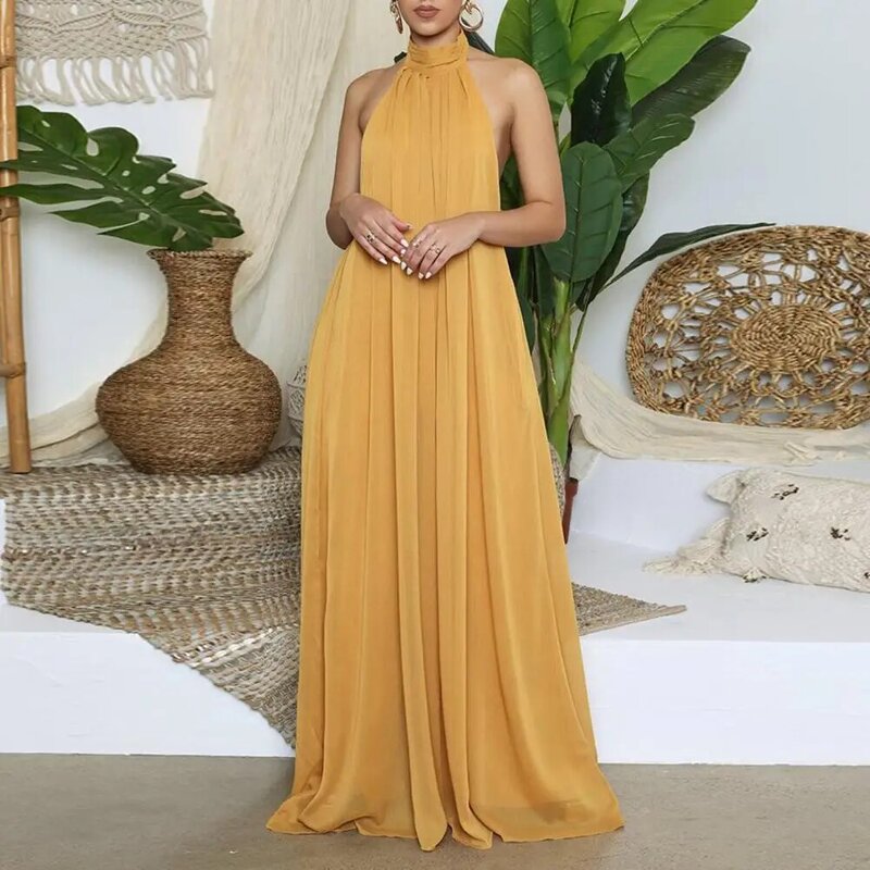 Women Sleeveless Halter Jumpsuit Oversized Long Wide Leg Pants Solid Color Sexy Backless Stight Leg Jumpsuit Feamle Rompers