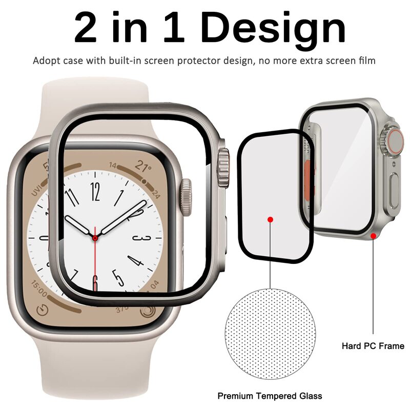 PC Firm Cover per Apple Watch Case 45mm 41mm 40mm 44mm aggiornamento dell'aspetto del vetro 49mm che si trasforma in ultra iWatch 8 7 SE SE2 6 5 4