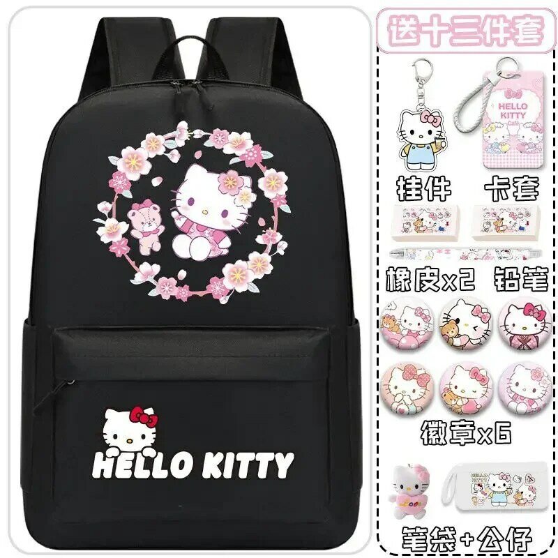 Sanurgente-Cartable Hello Kitty pour enfants, sac à dos de dessin animé, léger, grande capacité, étudiants masculins et féminins, nouveau