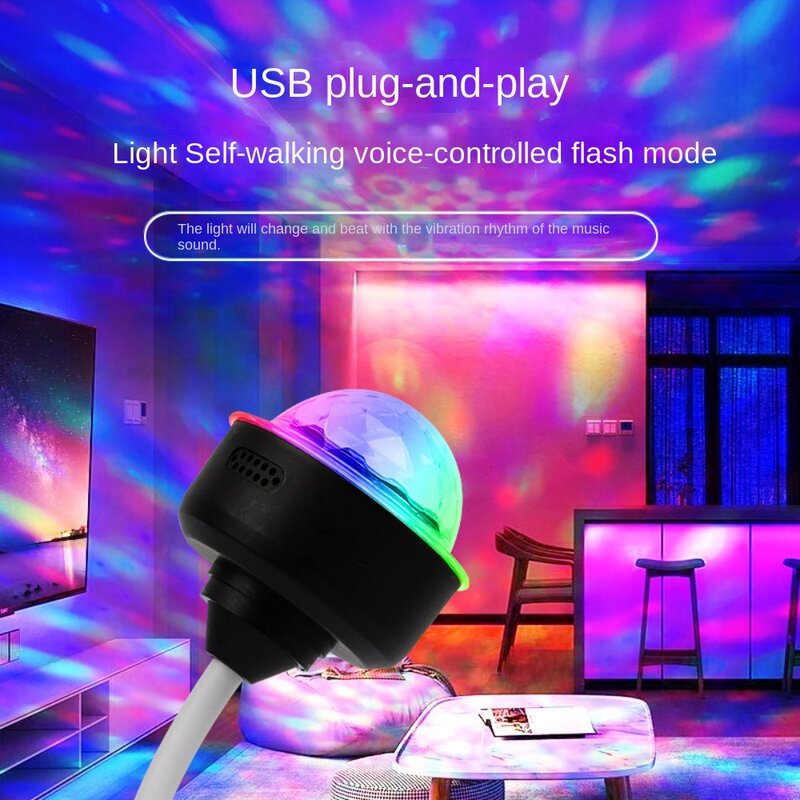 Luce stroboscopica Dj con palla da discoteca attivata dal suono, luce per feste USB, 6 modalità di colori luce colorata, luci da palcoscenico per feste, danza, matrimoni