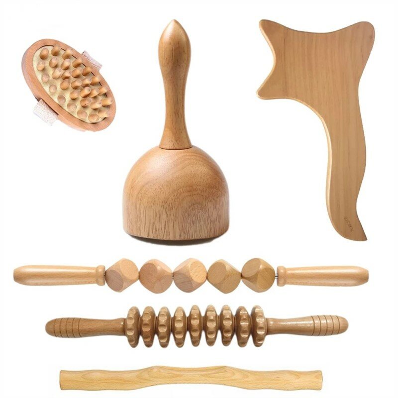 6 шт., массажные инструменты для лечения древесины, массажер для лечения лимфатического дренажа, роликовая терапевтическая чашка, Антицеллюлитный гуаша