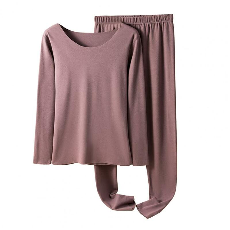 Conjunto de top e calça para moldar o corpo feminino, terno de pijama, alta elasticidade, macio, quente, gola redonda, inverno, aconchegante, 2 peças